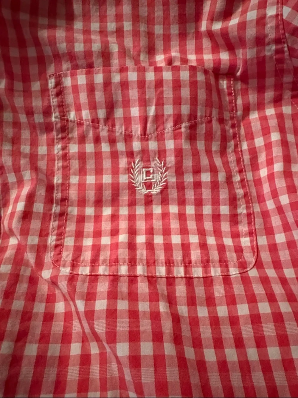 Chaps Red Pink and White Gingham Button-Down Shirt - Picture 3 of 5